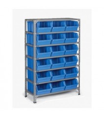 Etagère acier à monter - 7 tablettes - 18 bacs 28 Litres - bleu