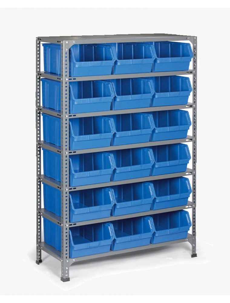 Etagère acier à monter - 7 tablettes - 18 bacs 28 Litres - bleu