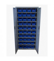 Armoire 2 portes - 9 tablettes - 40 bacs de 4 litres - bleu