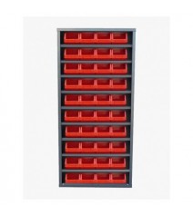 Armoire sans porte - 9 tablettes - 40 bacs de 4 litres - rouge