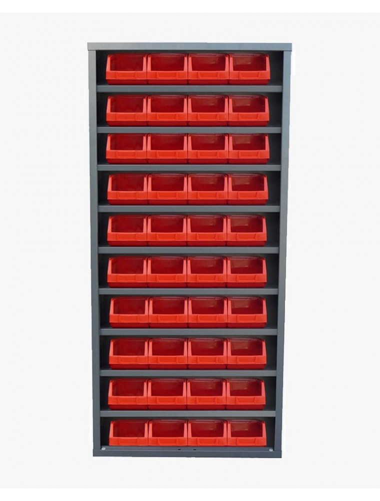 Armoire sans porte - 9 tablettes - 40 bacs de 4 litres - rouge