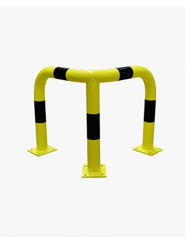 Barrière de protection d'angle acier avec platine - tube Ø76mm - hauteur - 35 cm - noir/jaune