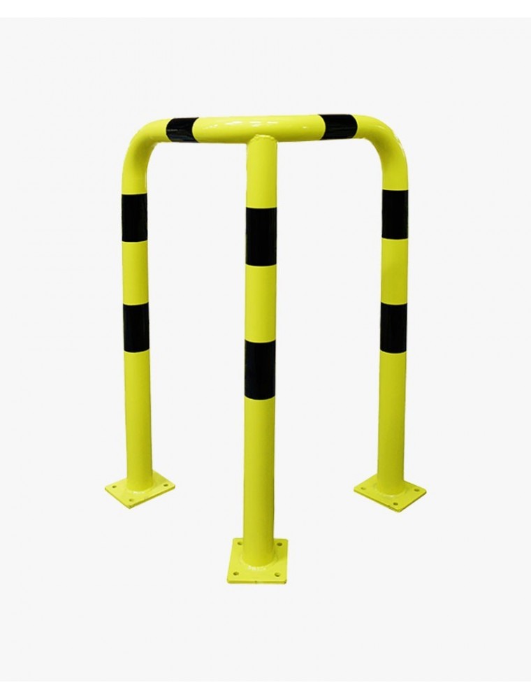 Barrière de protection d'angle acier avec platine - hauteur 60 cm - tube Ø76mm - noir/jaune