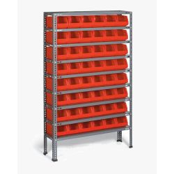 Etagère acier à monter - 8 tablettes - 28 bacs 10L rouge