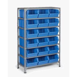 Etagère acier à monter - 8 tablettes - 28 bacs 10L bleu