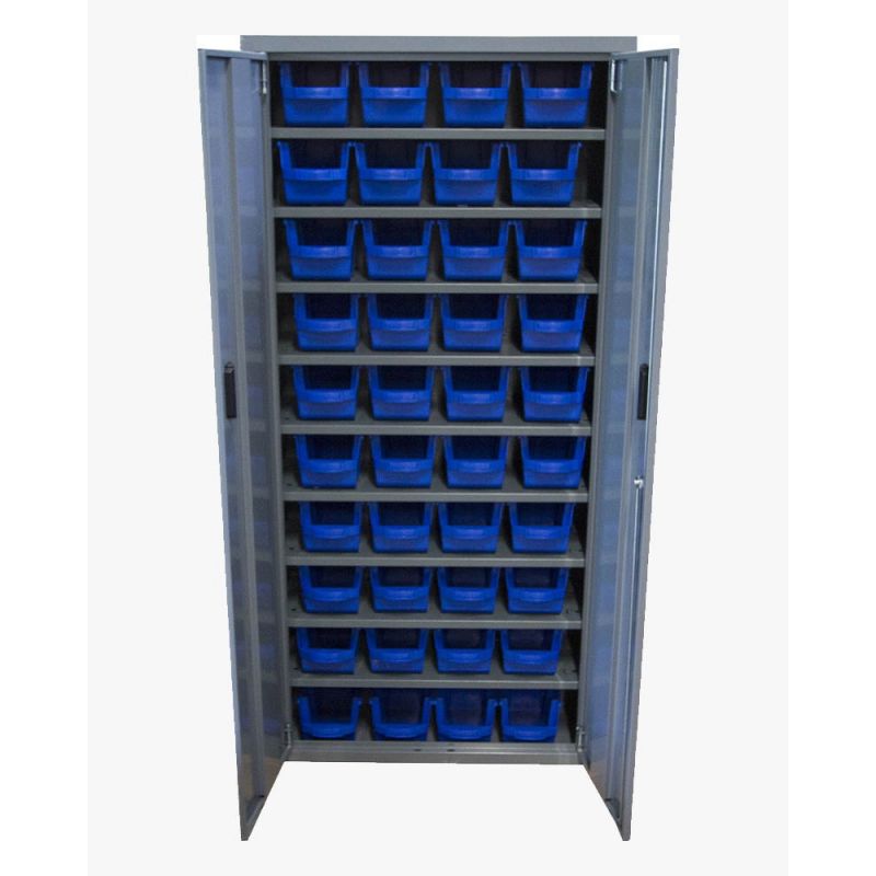 Armoire 2 portes - 13 tablettes - 84 bacs de 1litre - bleu