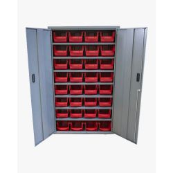 Armoire 2 portes - 13 tablettes - 84 bacs rouges 1L