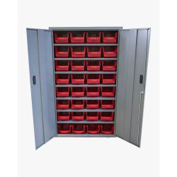 Armoire 2 portes - 9 tablettes -40 bacs de 4 litres - rouge