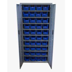 Armoire 2 portes - 7 tablettes - 32 bacs de 10 litres - bleu