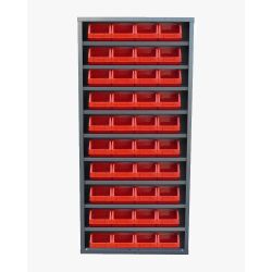 Armoire sans porte - 13 tablettes - 84 bacs 1L rouge