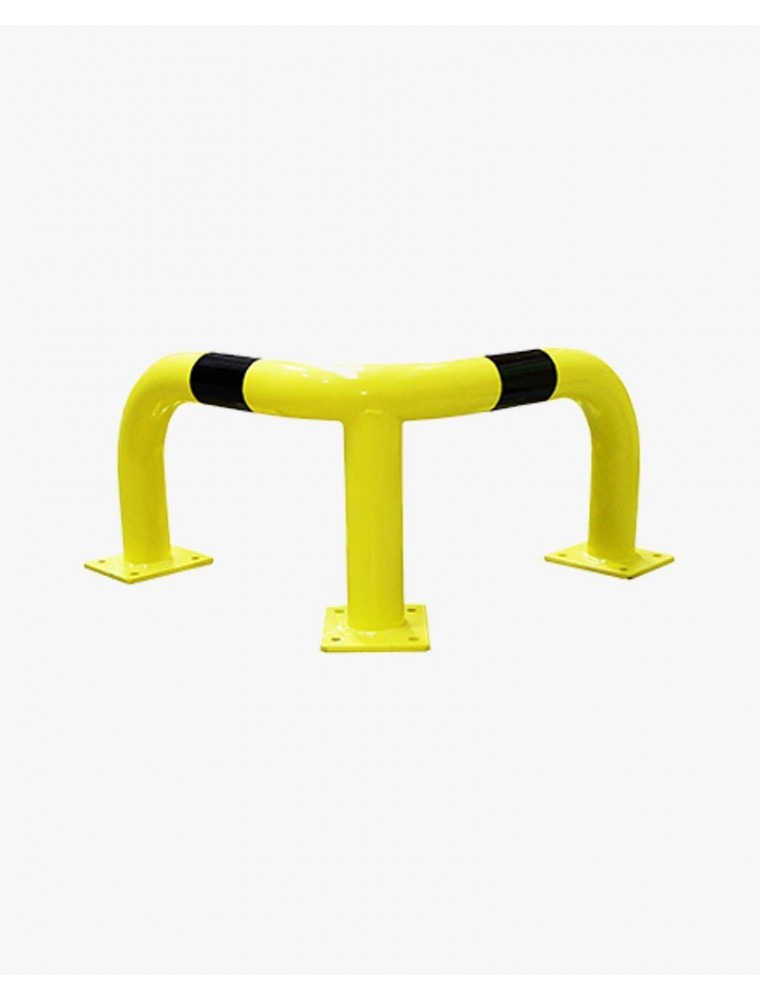 Barrière de protection d'angle acier avec platine - tube Ø76mm - noir/jaune